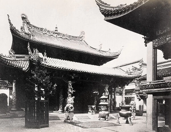 Temple courtyard with bronze artifacts, Shanghai China