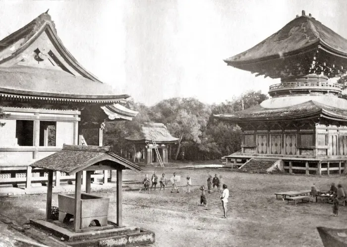 Framed Print : Temple at Kamakura, Japan, circa 1870s. Date: circa 1870s Framed Print : Temple at Kamakura, Japan, circa 1870s. Date: circa 1870s