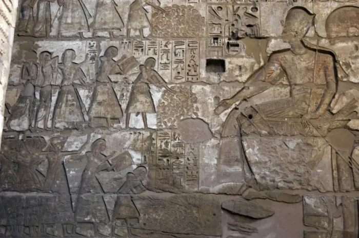 Framed Print : Temple of Ramses III. Officials before Ramses III, who wears Framed Print : Temple of Ramses III. Officials before Ramses III, who wears