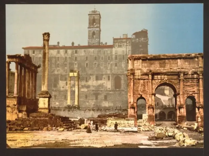 Framed Print : Temple of Saturn and Triumphal Arch of Septimus Severus, Rom Framed Print : Temple of Saturn and Triumphal Arch of Septimus Severus, Rom