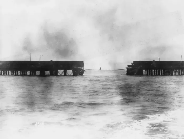 Framed Print : Temporary bridge at Zeebrugge, Belgium, WW1 Framed Print : Temporary bridge at Zeebrugge, Belgium, WW1