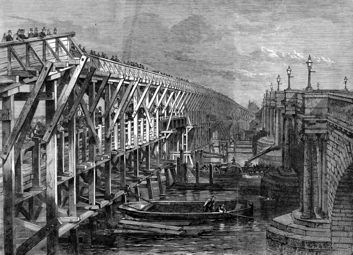 Framed Print : Temporary Wooden Bridge at Blackfriars, London, 1864 Framed Print : Temporary Wooden Bridge at Blackfriars, London, 1864