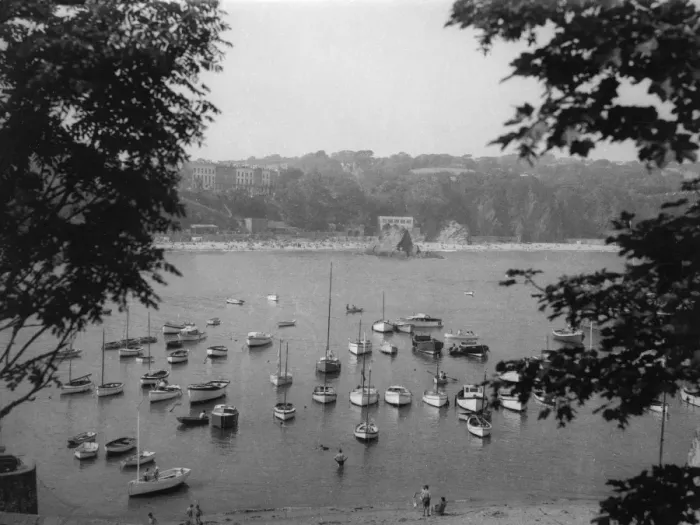 Framed Print : TENBY BAY. A quiet scene, with moored craft in the harbour at Tenby, Pembrokeshire, Wales Framed Print : TENBY BAY. A quiet scene, with moored craft in the harbour at Tenby, Pembrokeshire, Wales