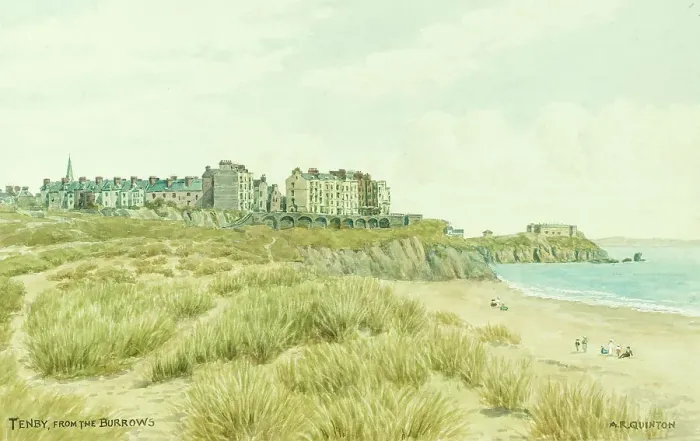 Framed Print : Tenby, Pembrokeshire, South Wales, from the Burrows Framed Print : Tenby, Pembrokeshire, South Wales, from the Burrows