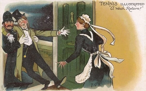 Tennis Illustrated - Comic Postcard - A Weak Return