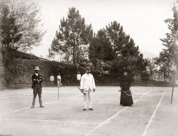 Framed Print : Tennis match in India, c. 1890