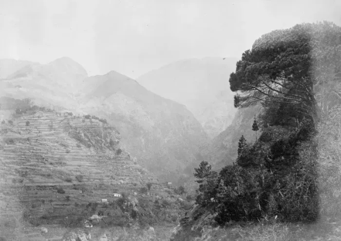 Framed Print : Terracing on steep valley sides, c. 1870 Framed Print : Terracing on steep valley sides, c. 1870