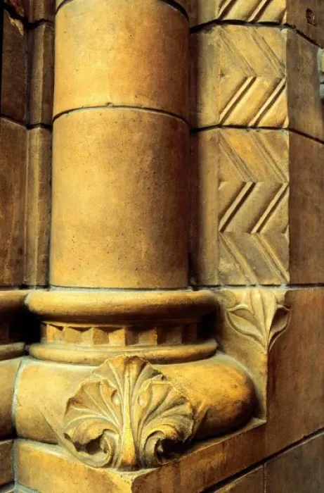 Framed Print : Detail of terracotta mouldings in the Waterhouse Building Framed Print : Detail of terracotta mouldings in the Waterhouse Building