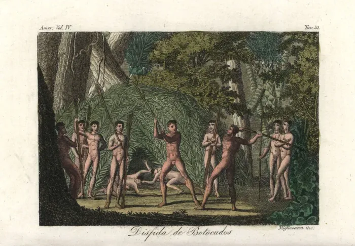 Framed Print : Territorial duels between Botocudo tribesmen, Brazil