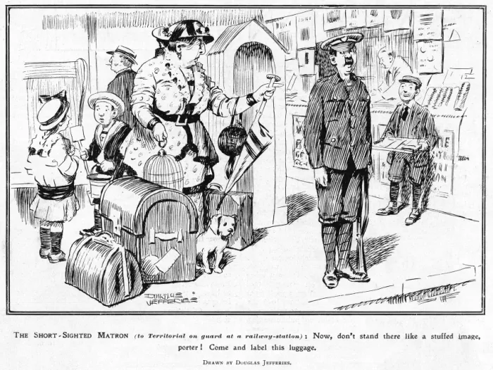Framed Print : Terrors of the Terrier, Territorial Army cartoon, WW1