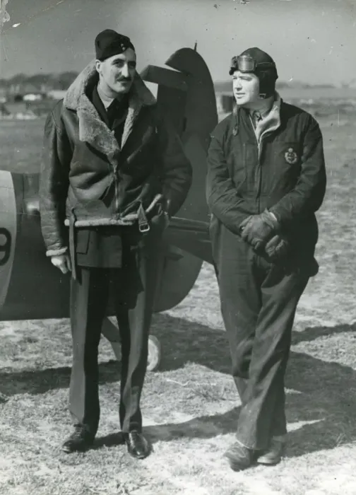 Framed Print : Two test pilots - Cdr Dobson, RAF and ?Dutch? Holland Framed Print : Two test pilots - Cdr Dobson, RAF and ?Dutch? Holland