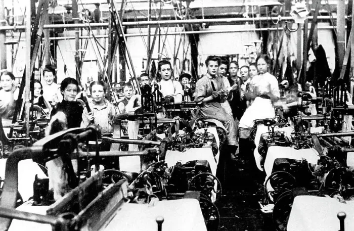 Framed Print : Textile workers Victorian period Framed Print : Textile workers Victorian period