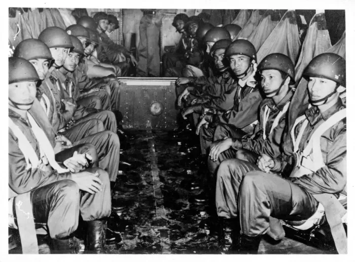 Framed Print : Thai paratroop trainees seated in the jump-ship Framed Print : Thai paratroop trainees seated in the jump-ship