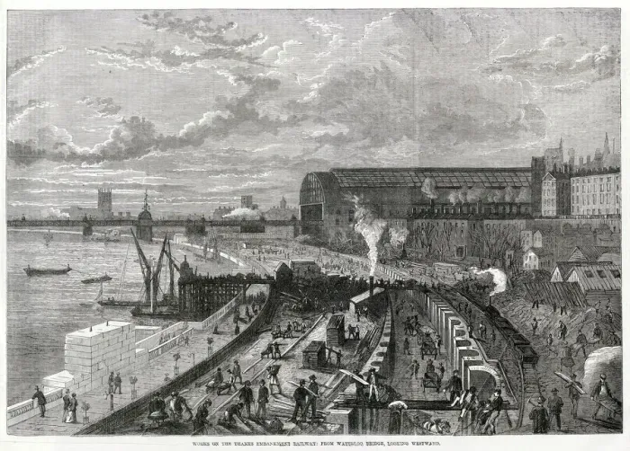Framed Print : Thames Embankment Railway, construction 1870 Framed Print : Thames Embankment Railway, construction 1870