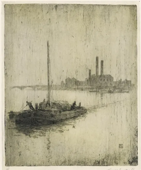 Framed Print : Thames / Rain & Barges Framed Print : Thames / Rain & Barges