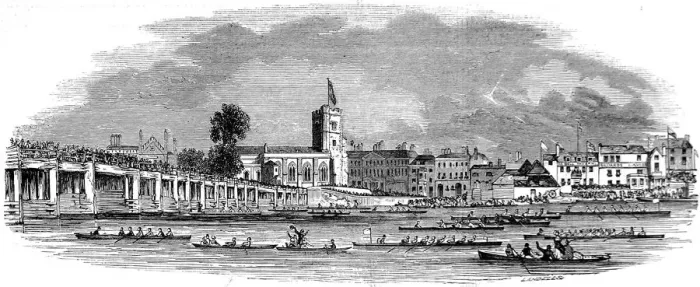 Framed Print : The Thames Regatta at Fulham, London, 1843 Framed Print : The Thames Regatta at Fulham, London, 1843