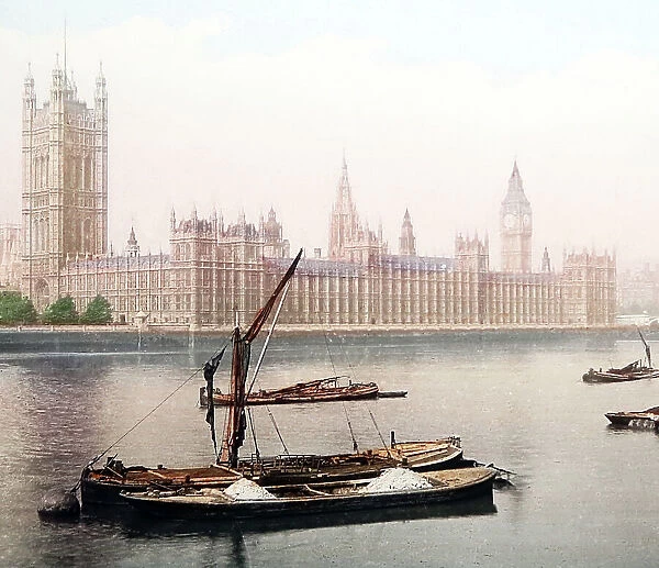 Thames sailing barge, Houses of Parliament, London