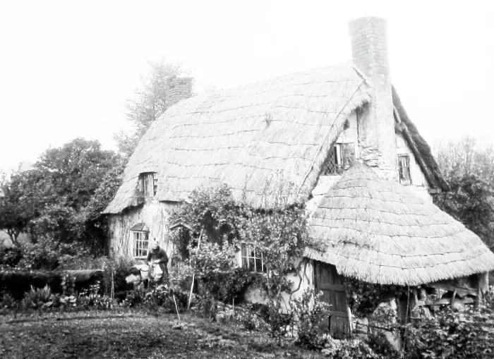Framed Print : A thatched cottage in Broom, Warwickshire, Victorian period