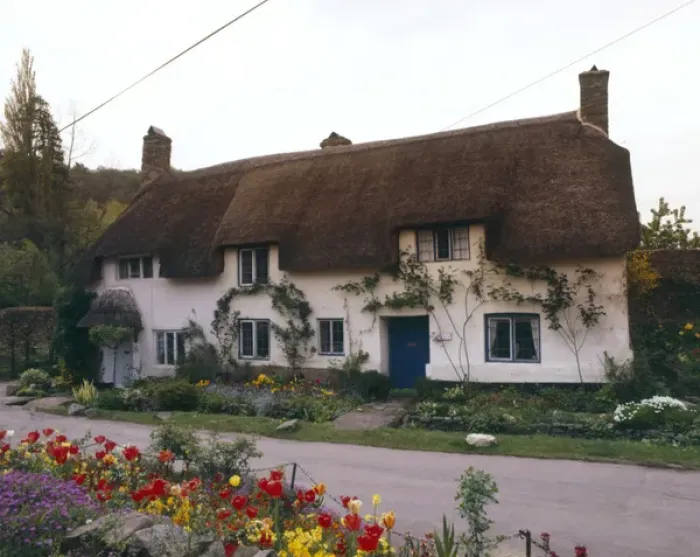 Framed Print : Thatched cottage at Dunster, Somerset