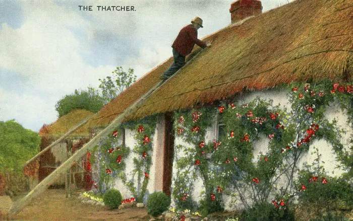 Framed Print : The Thatcher, Ireland - Irish Country Life Series postcard Framed Print : The Thatcher, Ireland - Irish Country Life Series postcard