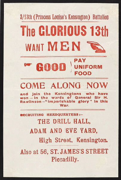 ?The Glorious 13th Want Men?, recruiting leaflet