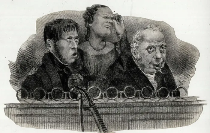 Framed Print : At the Theatre, comical depiction of audience members Framed Print : At the Theatre, comical depiction of audience members