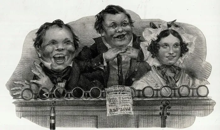Framed Print : At the Theatre, comical depiction of audience members Framed Print : At the Theatre, comical depiction of audience members