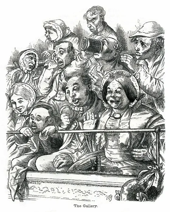 Framed Print : The Theatre Gallery, cartoon by Hablot K Browne Framed Print : The Theatre Gallery, cartoon by Hablot K Browne