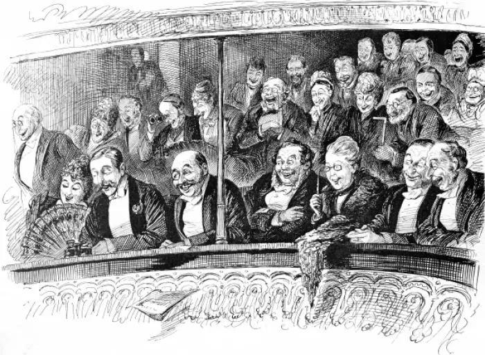 Framed Print : Theatre going: audience mirth Framed Print : Theatre going: audience mirth