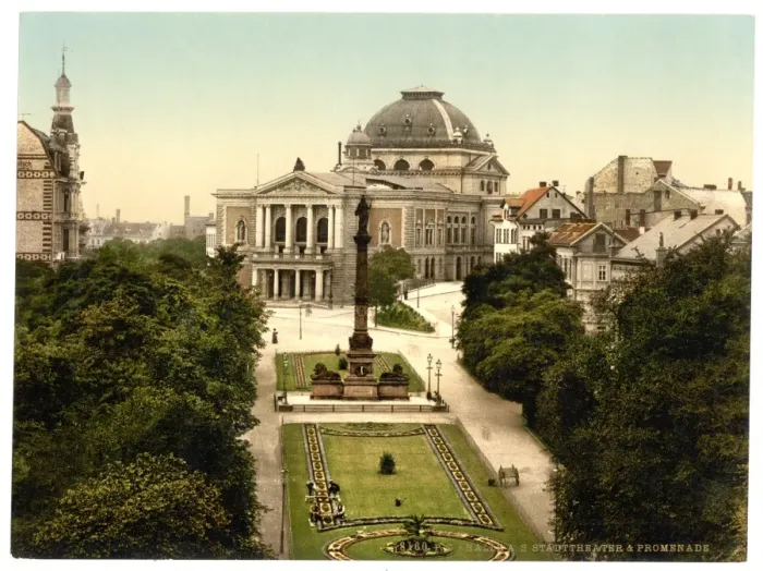 Framed Print : Theatre and Promenade, Halle, German Saxony, Germany Framed Print : Theatre and Promenade, Halle, German Saxony, Germany