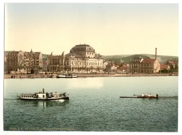 Framed Print : The theatre and Utoquay, Zurich, Switzerland Framed Print : The theatre and Utoquay, Zurich, Switzerland