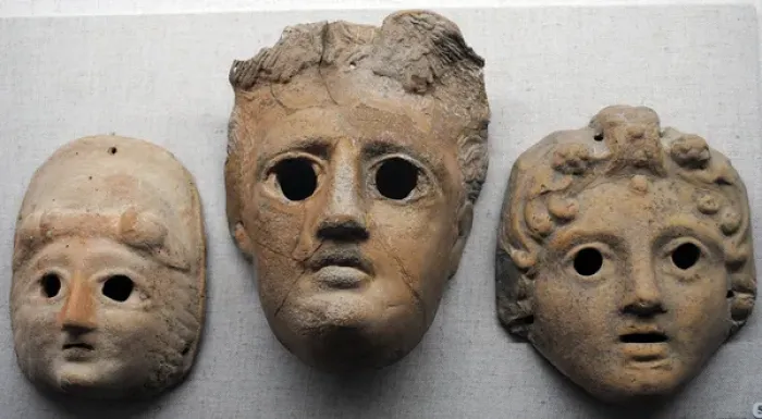 Framed Print : Theatrical masks made in terracotta. Ukraine Framed Print : Theatrical masks made in terracotta. Ukraine