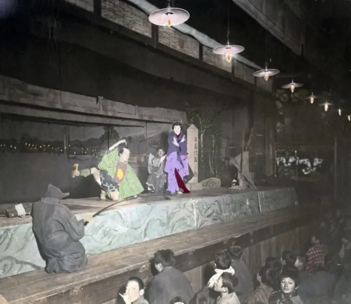 Framed Print : Theatrical performance, Japan, circa 1880s Framed Print : Theatrical performance, Japan, circa 1880s