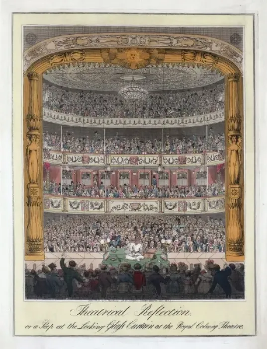 Framed Print : Theatrical reflection, or a peep at the looking glass curtai Framed Print : Theatrical reflection, or a peep at the looking glass curtai