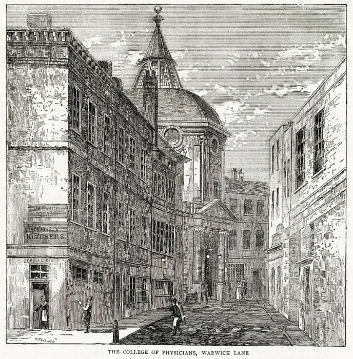 Framed Print : TheCollege of Physicians, Warwick Lane, London. Date: 1868 Framed Print : TheCollege of Physicians, Warwick Lane, London. Date: 1868
