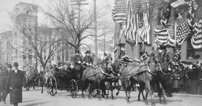 Framed Print : Theodore Roosevelt sitting in an open carriage enroute to th