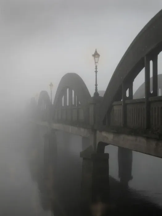 Framed Print : Thick fog on the concrete bridge over the River Dee Framed Print : Thick fog on the concrete bridge over the River Dee