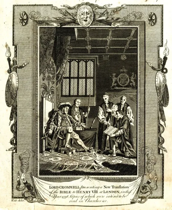 Framed Print : Thomas Cromwell presents translation of Bible to Henry VIII Framed Print : Thomas Cromwell presents translation of Bible to Henry VIII