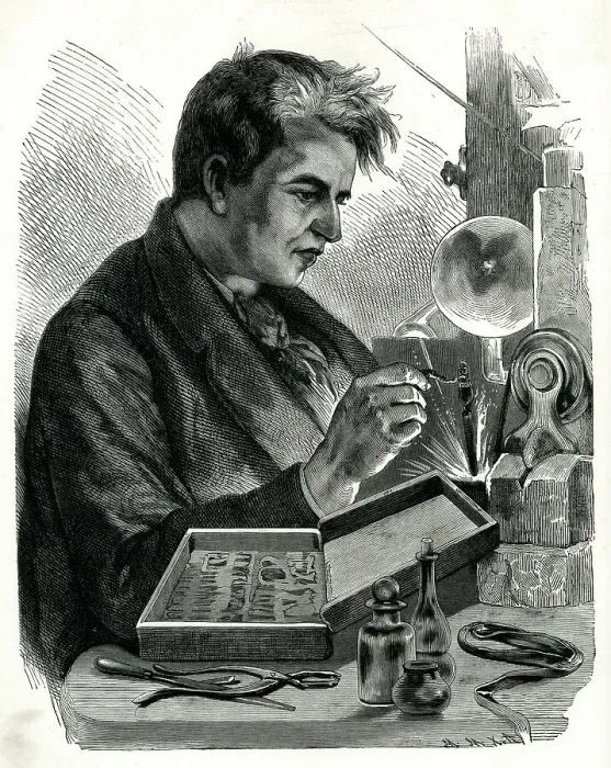 Framed Print : Thomas Edison, American inventor, at work Framed Print : Thomas Edison, American inventor, at work
