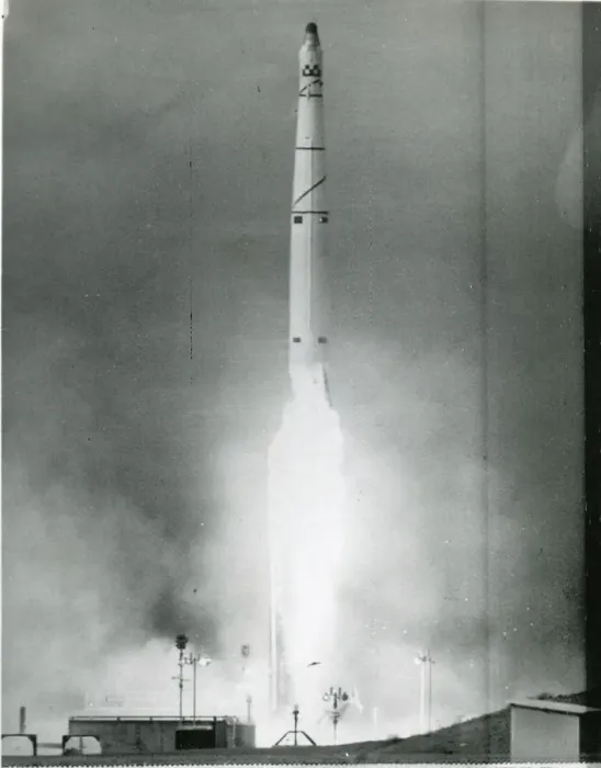 Framed Print : Thor-Agena rocket is launched from Vandenberg Air Force Base Framed Print : Thor-Agena rocket is launched from Vandenberg Air Force Base