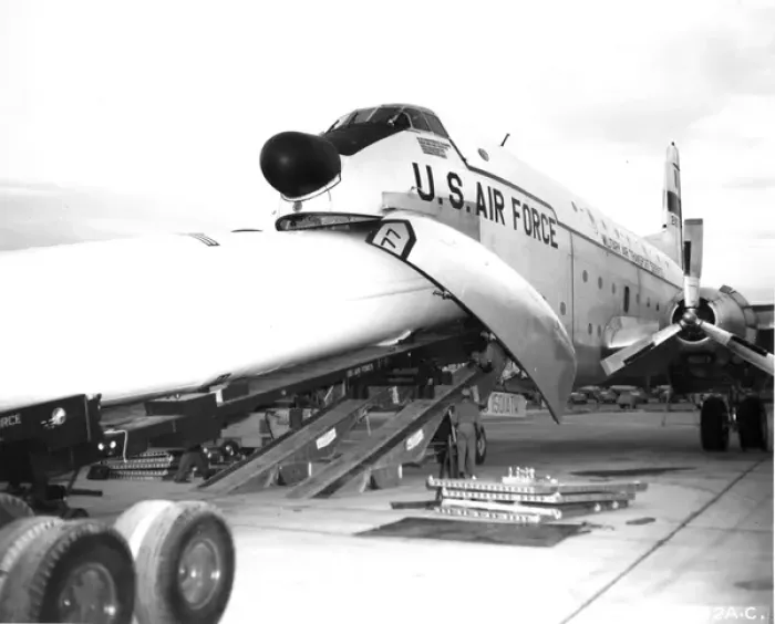 Framed Print : A Thor missile is loaded into a Douglas C-124 Globemaster II Framed Print : A Thor missile is loaded into a Douglas C-124 Globemaster II
