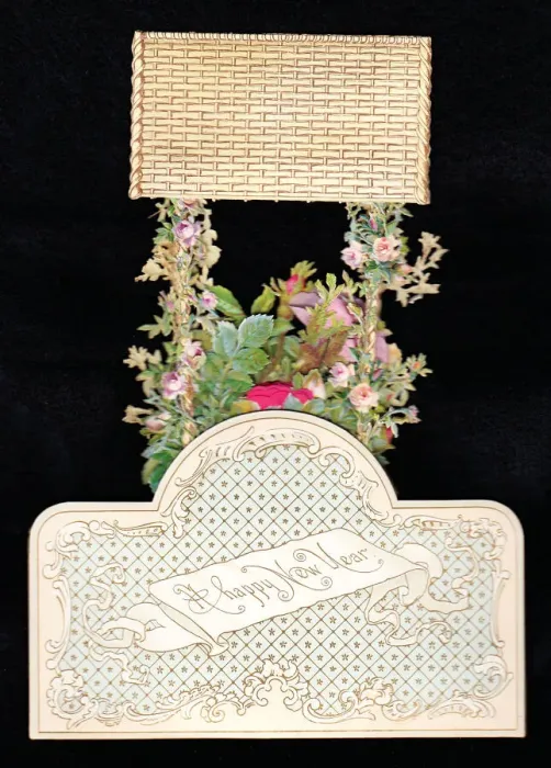 Framed Print : Three-dimensional New Year card with flowers and trellis Framed Print : Three-dimensional New Year card with flowers and trellis