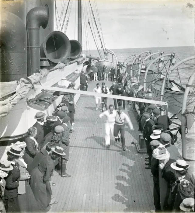 Framed Print : Three-legged Race on Deck of Ship Framed Print : Three-legged Race on Deck of Ship