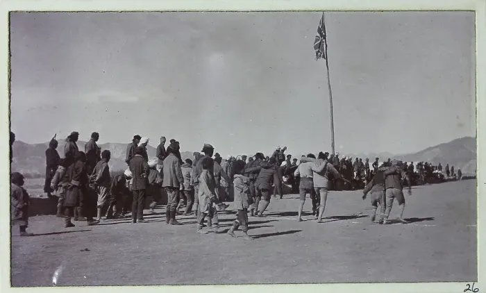 Framed Print : Three-legged race at Gyantse, from a fascinating album which reveals new details on a little-known campaign in which a British military force brushed aside Tibetan defences to capture Lhasa, in 1904 Framed Print : Three-legged race at Gyantse, from a fascinating album which reveals new details on a little-known campaign in which a British military force brushed aside Tibetan defences to capture Lhasa, in 1904
