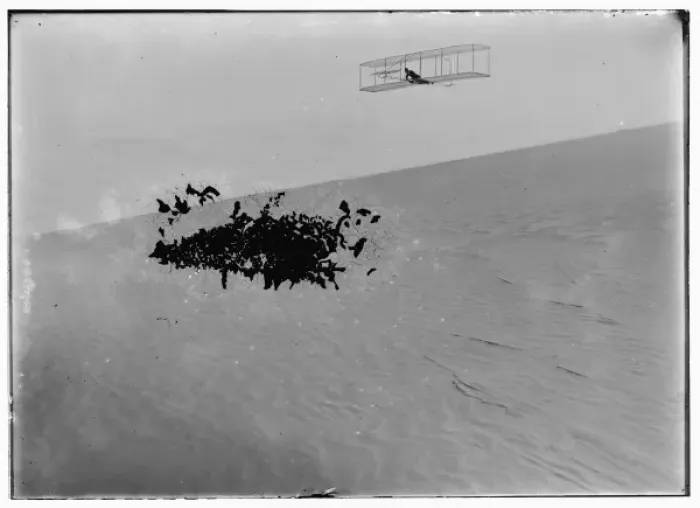 Framed Print : Three-quarter right front view of Wright glider descending f Framed Print : Three-quarter right front view of Wright glider descending f