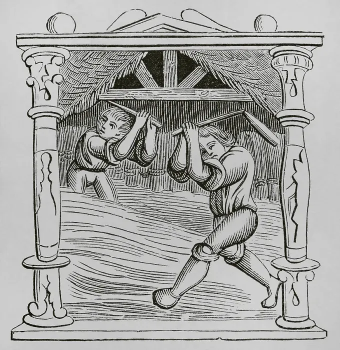 Framed Print : Threshing wheat, 16th century. Engraving Framed Print : Threshing wheat, 16th century. Engraving