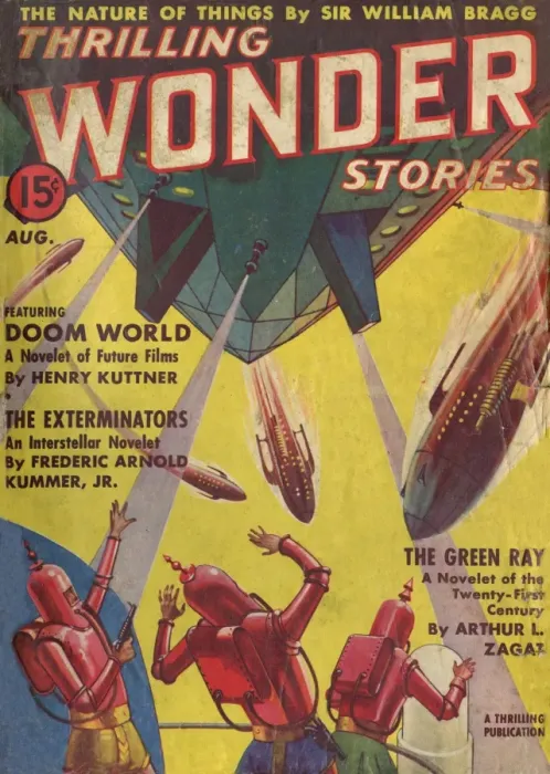 Framed Print : Thrilling Wonder Stories scifi magazine cover, The Exterminators Framed Print : Thrilling Wonder Stories scifi magazine cover, The Exterminators