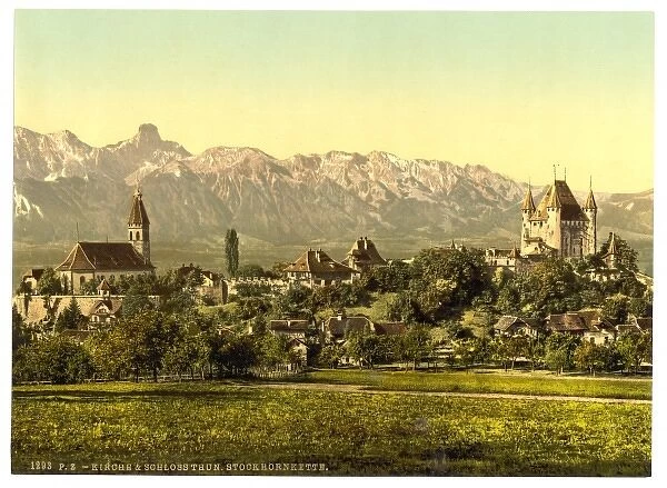 Thun, church and castle, with view of Stockhorn, Bernese Obe