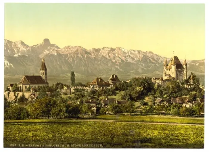 Framed Print : Thun, church and castle, with view of Stockhorn, Bernese Obe