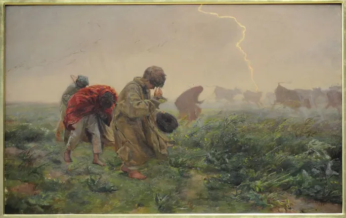 Framed Print : Thunderstorm, by Jozef Chelmonski (1849-1914) in 1896 Framed Print : Thunderstorm, by Jozef Chelmonski (1849-1914) in 1896